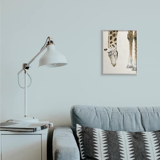 Stupell Industries Giraffe Grazing Safari Animal Wall Art in Gray Frame
